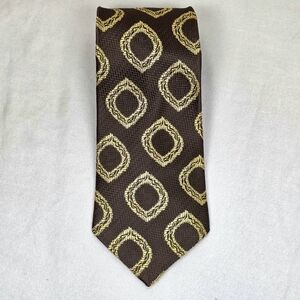 Vintage 1970s Sears Geometric Wide Tie – Brown & Gold – 100% Acetate